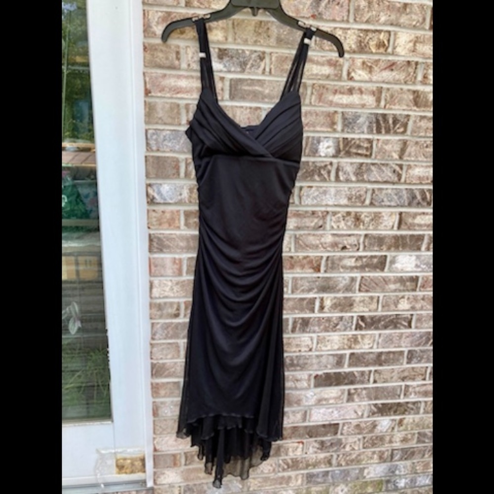90s/Y2K Black Mesh Ruched Goth Midi Dress - Picture 5 of 9